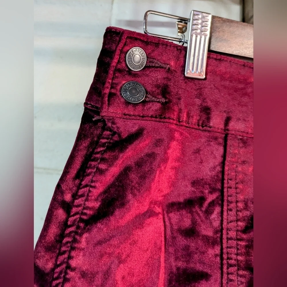 Free People Crushed Velvet‎ Mini Skirt Burgundy Red Grunge Retro Chic - Picture 5 of 10